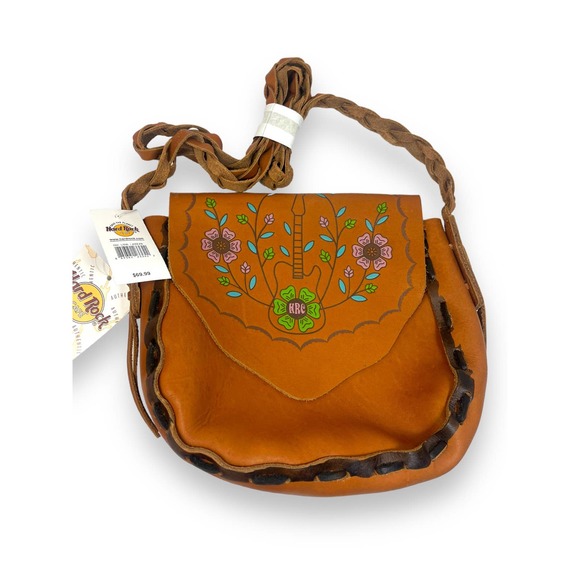 Vtg Hard Rock Cafe Tooled Leather Crossbody Bag Purse | NEW Vintage! - Picture 3 of 12